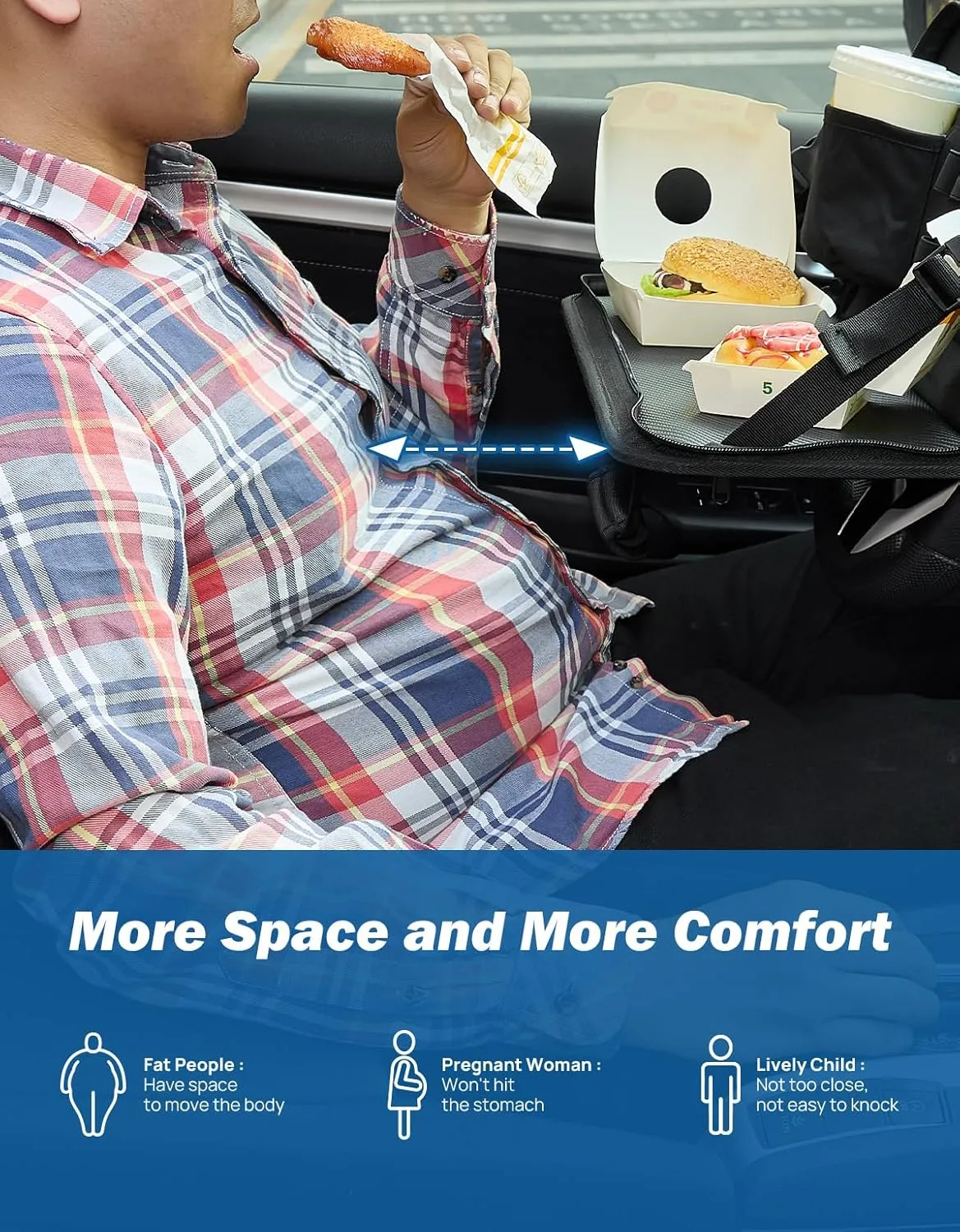 JOYTUTUS Steering Wheel Tray, Car Multifunctional Laptop Desk, Car Office Bag, Back Seat Headrest Table for Eating, Fit for Small Sedan and Small SUV, Like The Honda Civic, Honda CR-V, etc.