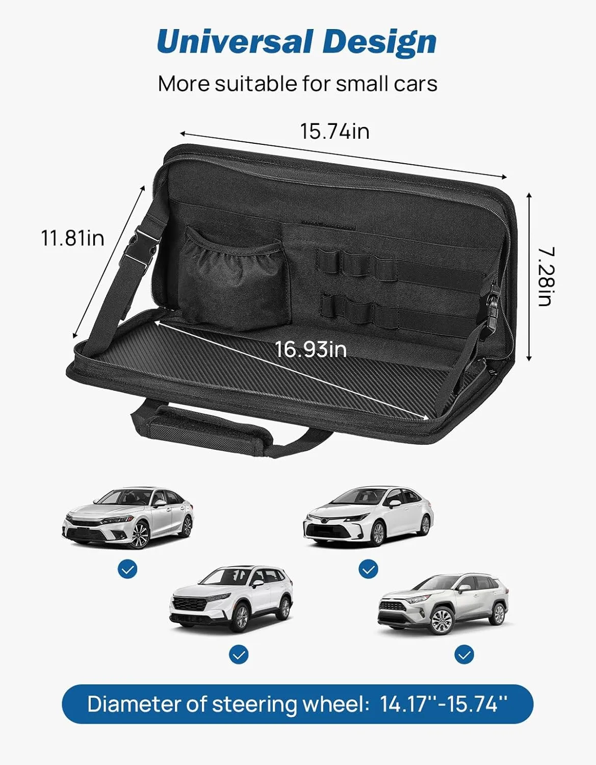 JOYTUTUS Steering Wheel Tray, Car Multifunctional Laptop Desk, Car Office Bag, Back Seat Headrest Table for Eating, Fit for Small Sedan and Small SUV, Like The Honda Civic, Honda CR-V, etc.