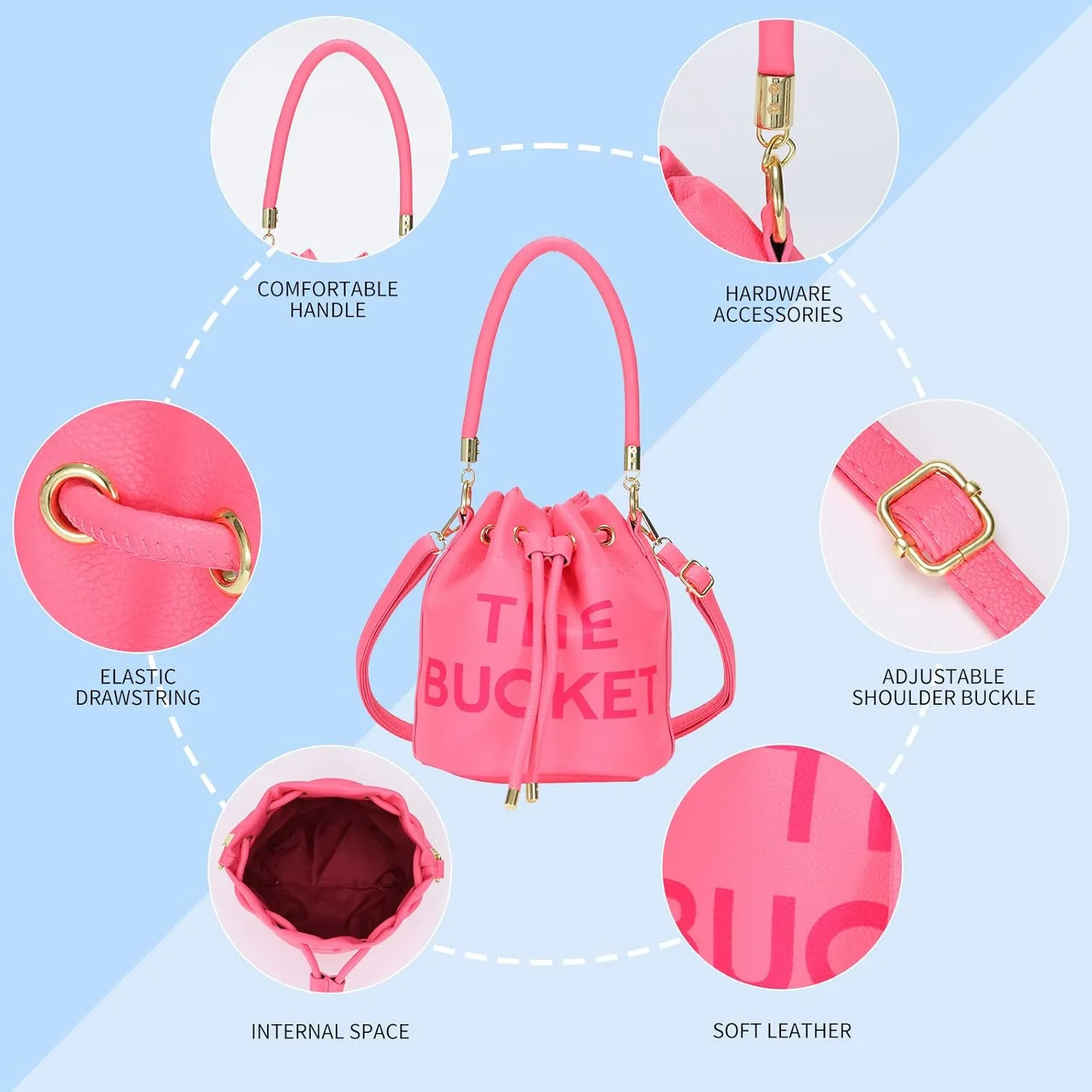 JQAliMOVV Mini Leather Bucket Bags for Women Drawstring Bucket Purse Crossbody Handbags Hobo Bag