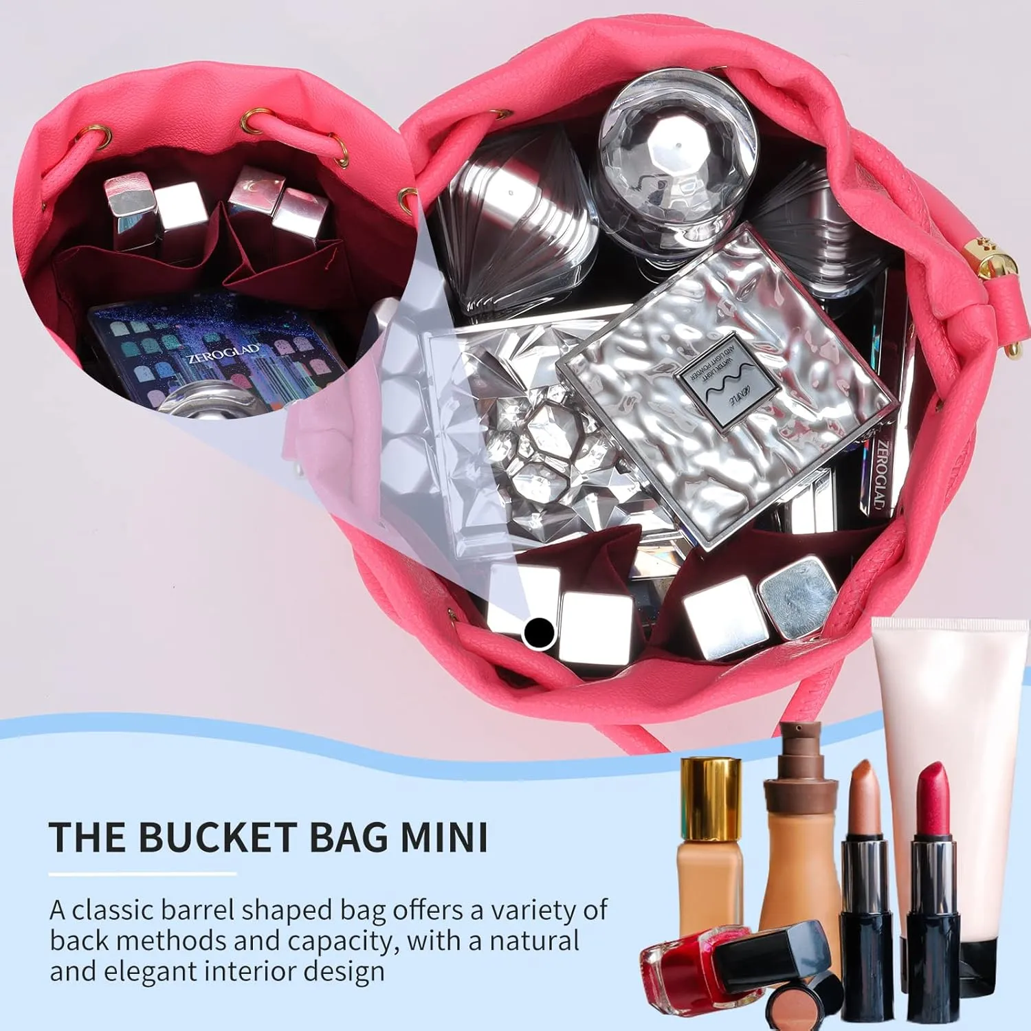 JQAliMOVV Mini Leather Bucket Bags for Women Drawstring Bucket Purse Crossbody Handbags Hobo Bag