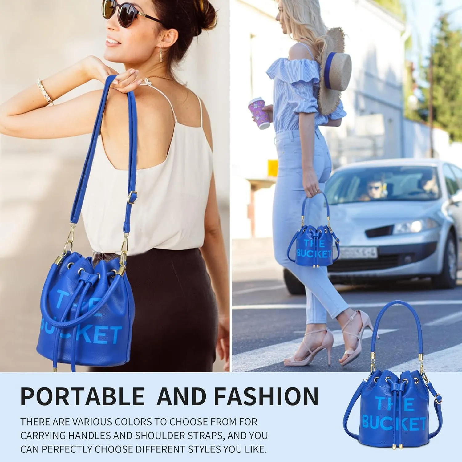 JQAliMOVV Mini Leather Bucket Bags for Women Drawstring Bucket Purse Crossbody Handbags Hobo Bag