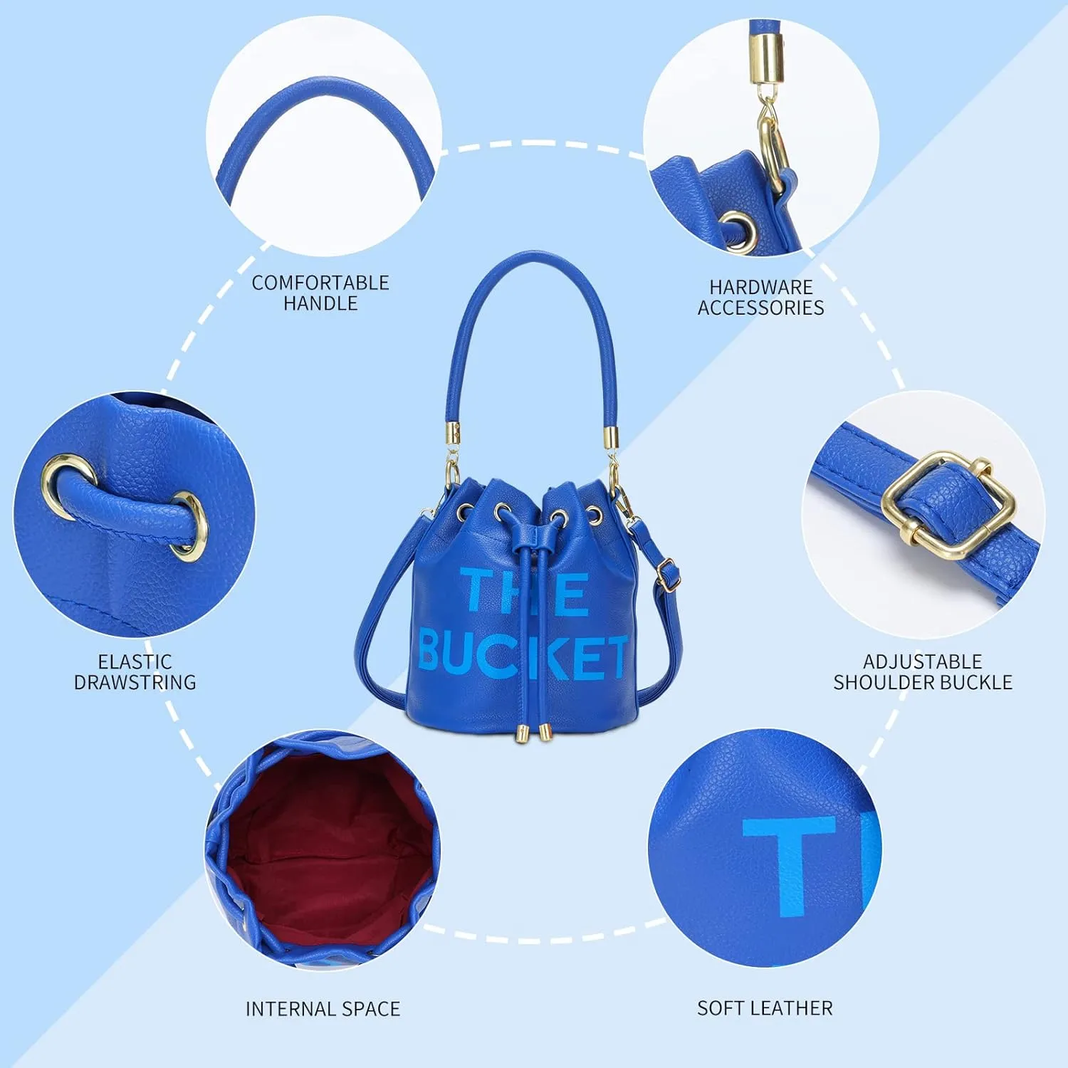 JQAliMOVV Mini Leather Bucket Bags for Women Drawstring Bucket Purse Crossbody Handbags Hobo Bag