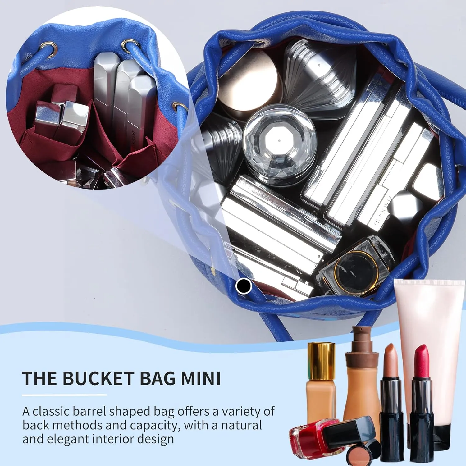 JQAliMOVV Mini Leather Bucket Bags for Women Drawstring Bucket Purse Crossbody Handbags Hobo Bag