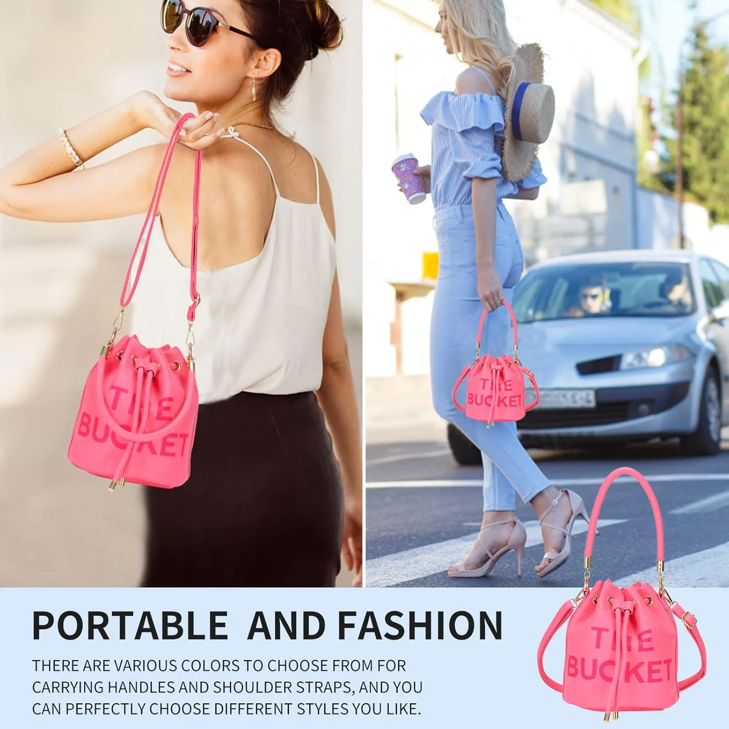 JQAliMOVV Mini Leather Bucket Bags for Women Drawstring Bucket Purse Crossbody Handbags Hobo Bag