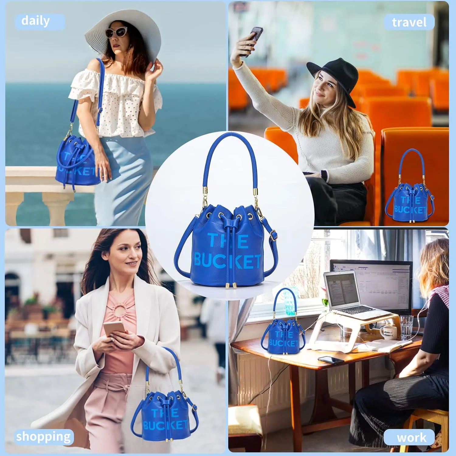 JQAliMOVV Mini Leather Bucket Bags for Women Drawstring Bucket Purse Crossbody Handbags Hobo Bag
