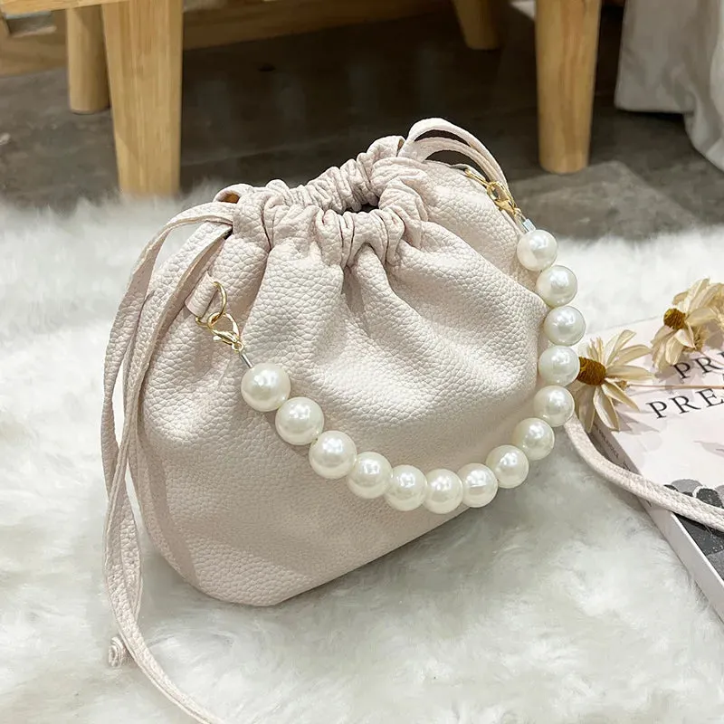 Kawaii Pearl Chain Bucket Bag 🐰✨ | Adorable PU Shoulder Tote for Trendy Ladies