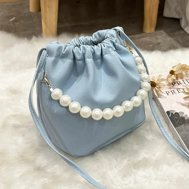 Kawaii Pearl Chain Bucket Bag 🐰✨ | Adorable PU Shoulder Tote for Trendy Ladies