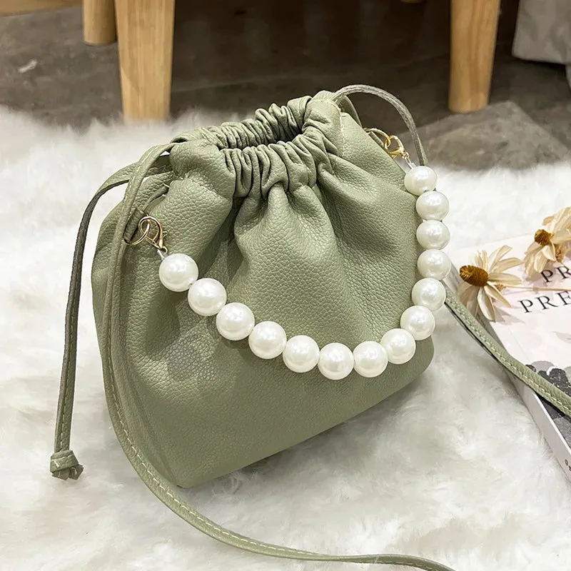 Kawaii Pearl Chain Bucket Bag 🐰✨ | Adorable PU Shoulder Tote for Trendy Ladies