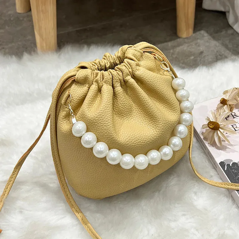 Kawaii Pearl Chain Bucket Bag 🐰✨ | Adorable PU Shoulder Tote for Trendy Ladies