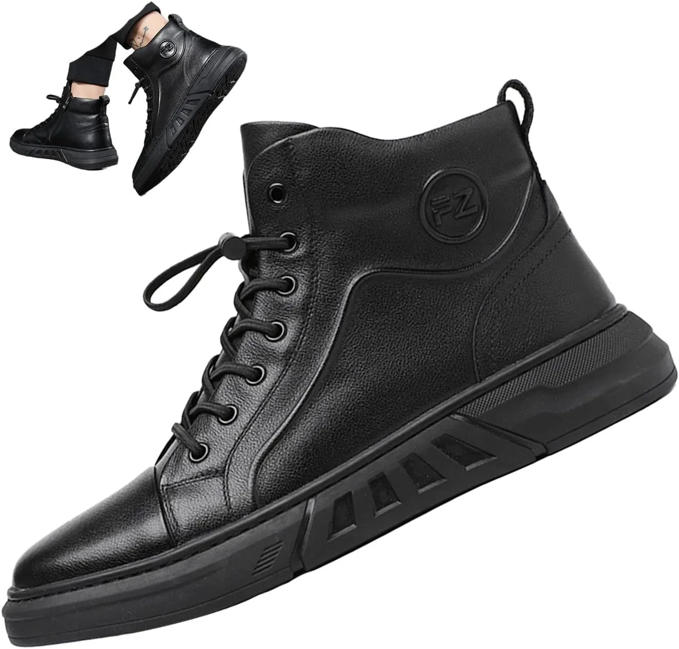 Keilinia Men Black Italian Hand-Stitching High Height Casual Leather Boots,Fall Winter Non-slip Luxury Business Ankle Booties