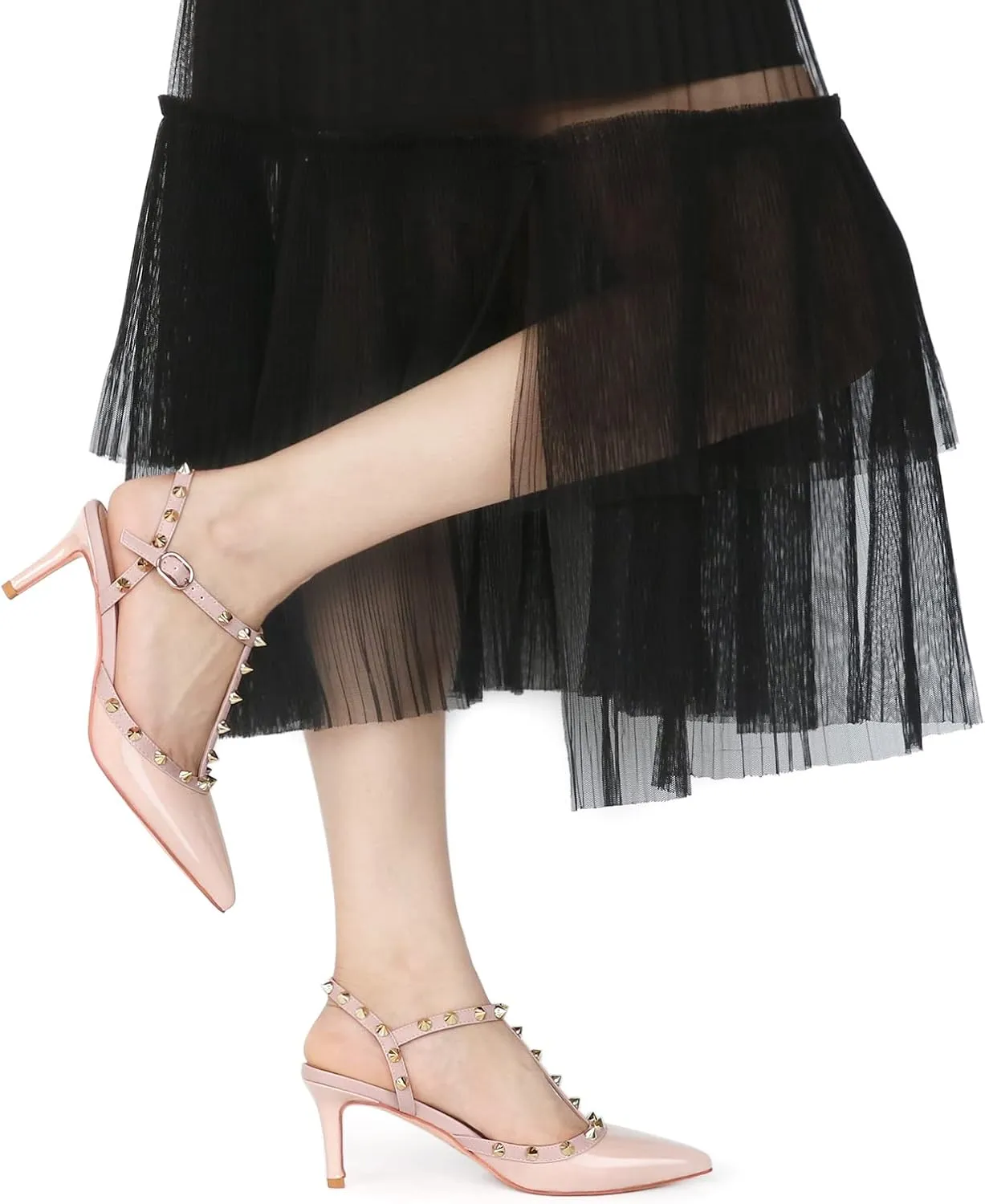 Kitten Heels Strappy Sandals for Women Slingback Pumps Closed Toe Sandals
