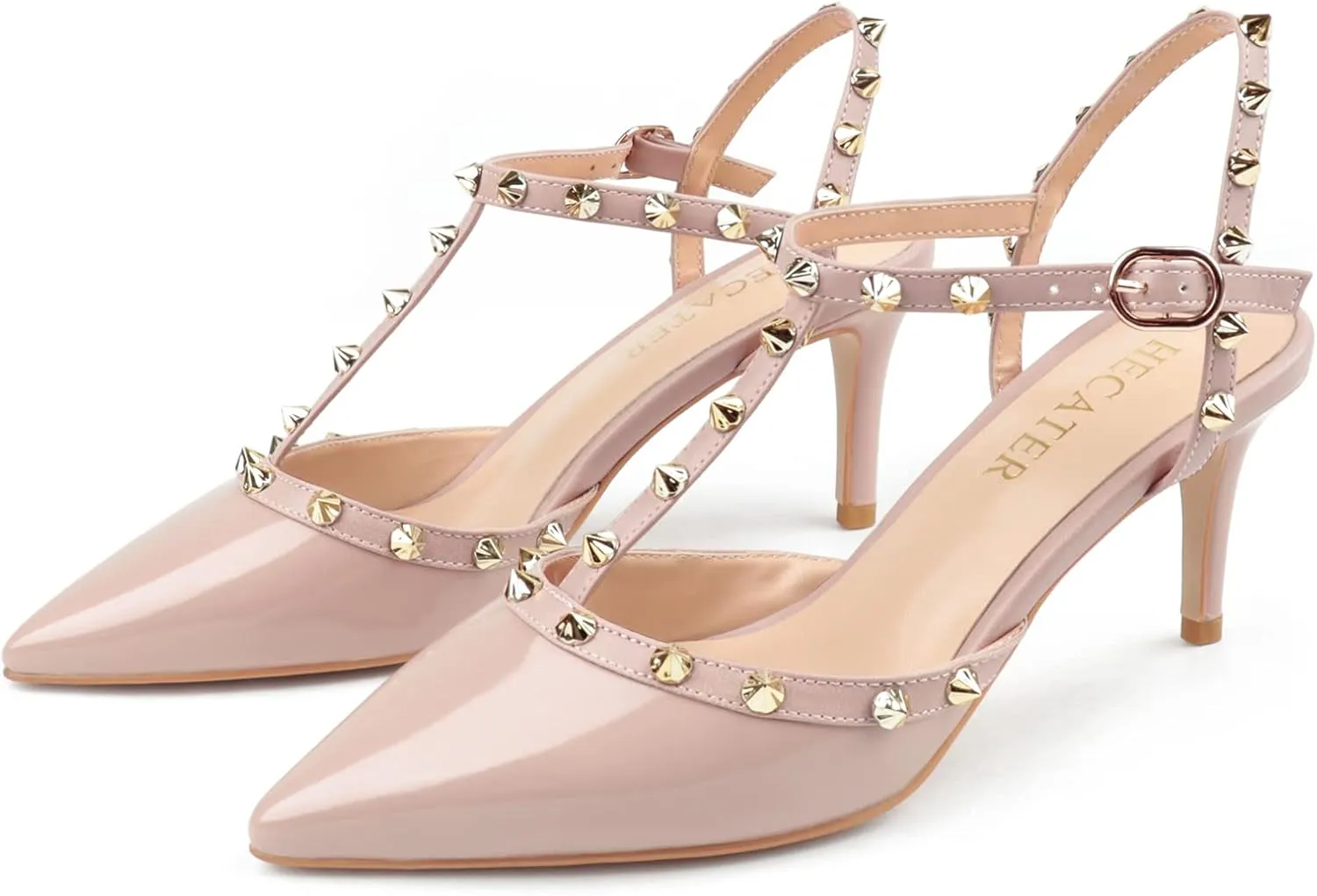 Kitten Heels Strappy Sandals for Women Slingback Pumps Closed Toe Sandals