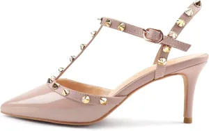Kitten Heels Strappy Sandals for Women Slingback Pumps Closed Toe Sandals
