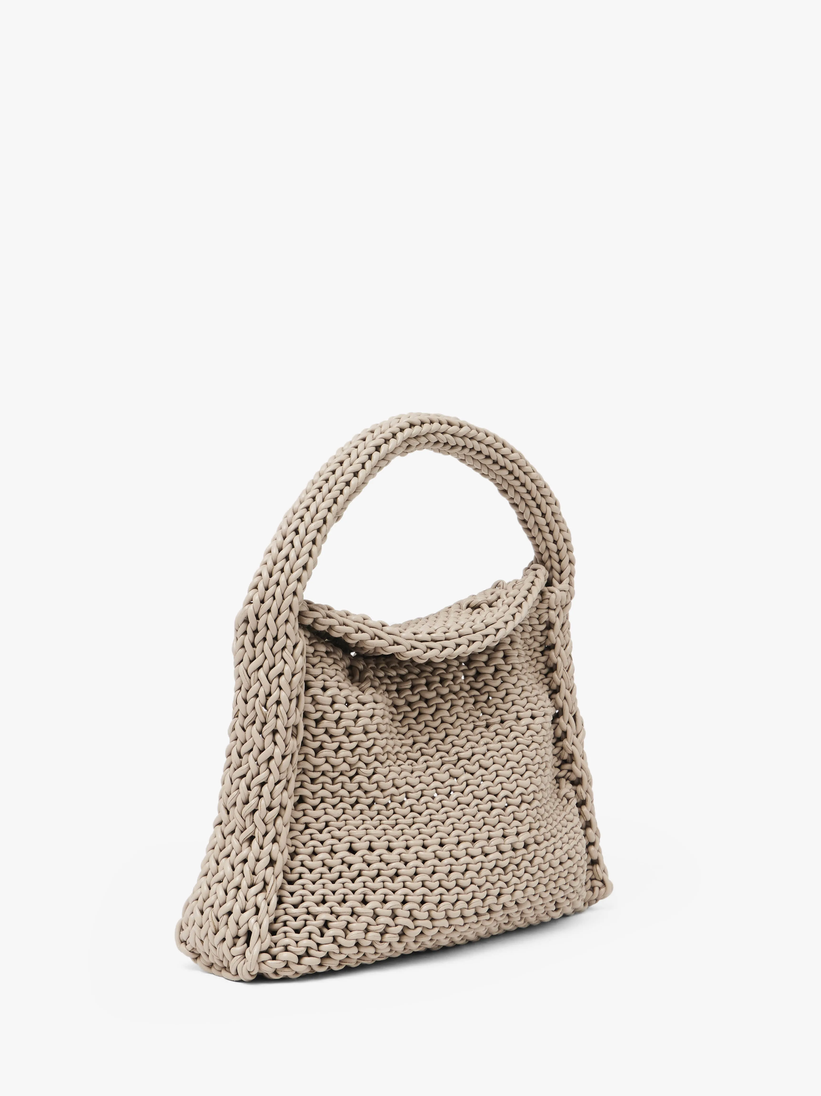 KNITTED HOBO BAG - LEATHER DRAWCORD SHOULDER BAG