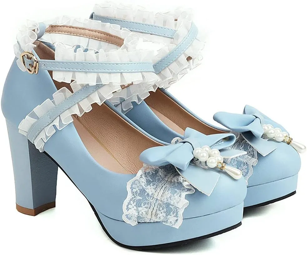 KOKOMOMO Womens Kawaii Platform Lolita Shoes Block High Heel Strappy Pumps