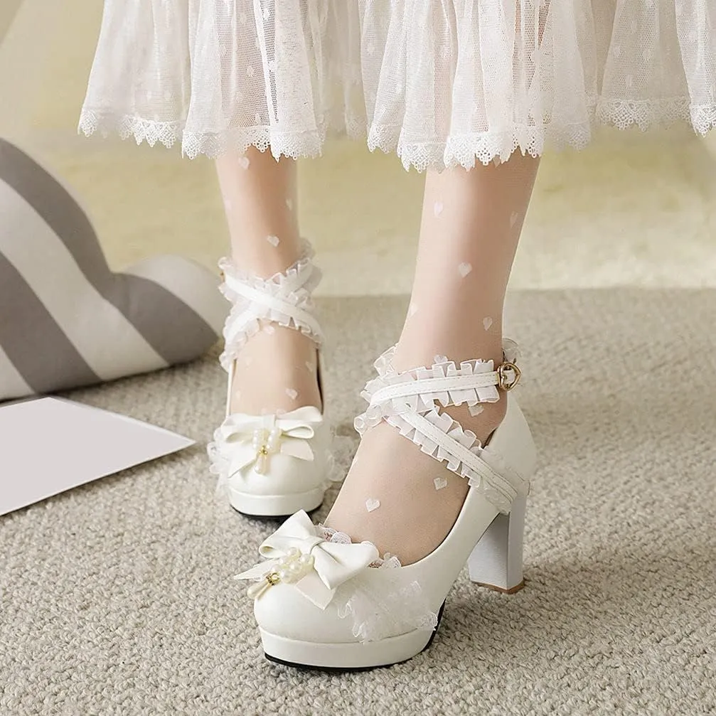 KOKOMOMO Womens Kawaii Platform Lolita Shoes Block High Heel Strappy Pumps