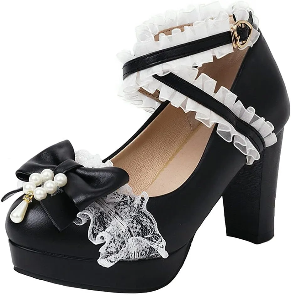 KOKOMOMO Womens Kawaii Platform Lolita Shoes Block High Heel Strappy Pumps
