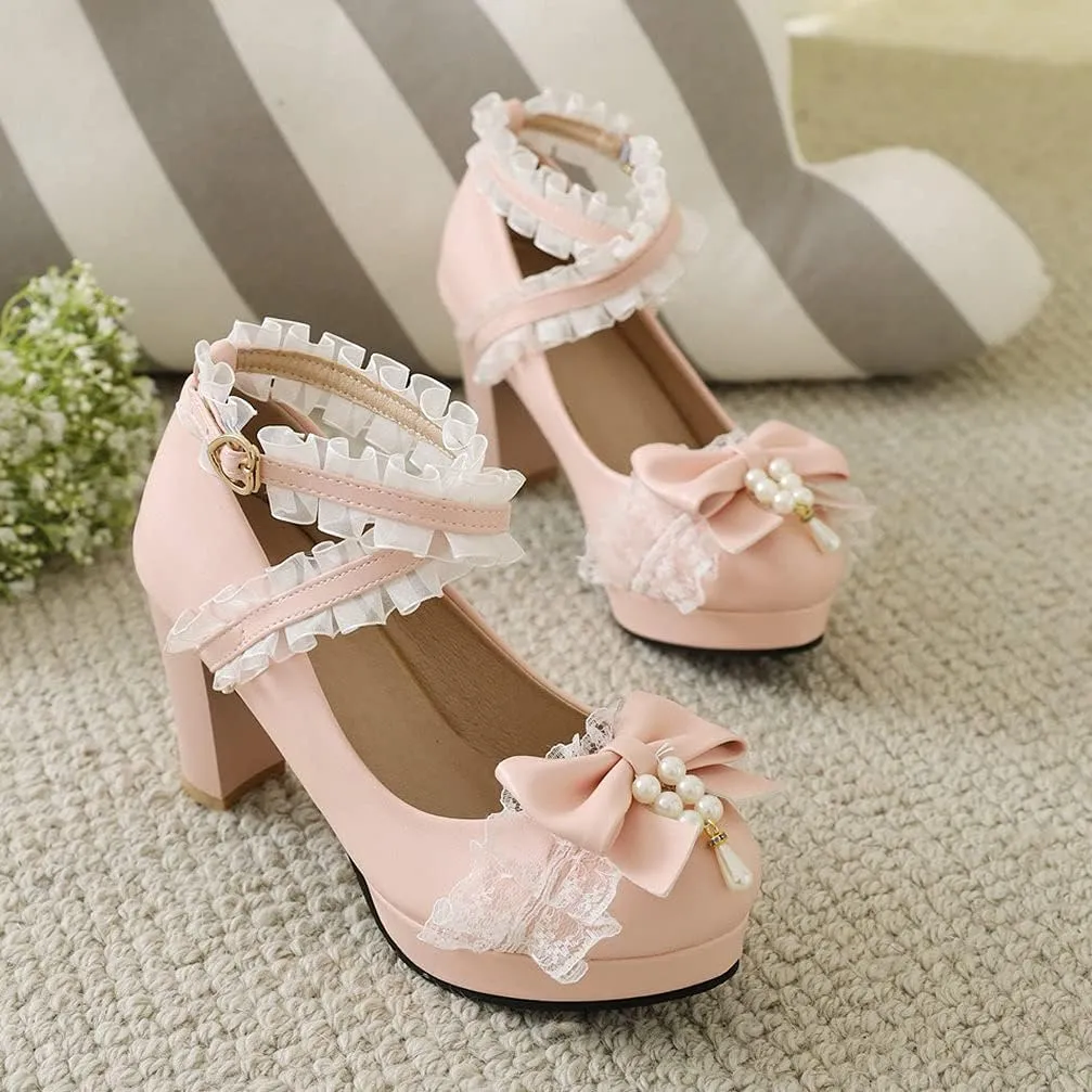 KOKOMOMO Womens Kawaii Platform Lolita Shoes Block High Heel Strappy Pumps