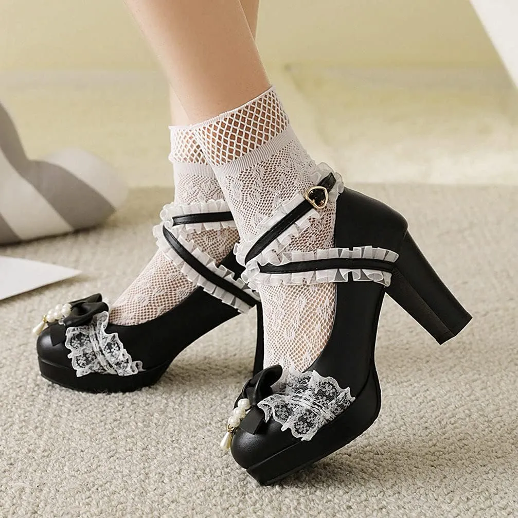 KOKOMOMO Womens Kawaii Platform Lolita Shoes Block High Heel Strappy Pumps