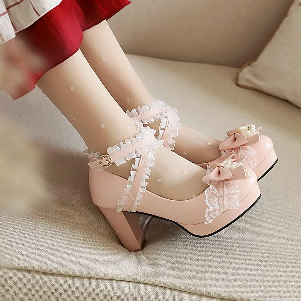 KOKOMOMO Womens Kawaii Platform Lolita Shoes Block High Heel Strappy Pumps