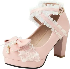 KOKOMOMO Womens Kawaii Platform Lolita Shoes Block High Heel Strappy Pumps