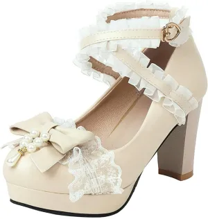 KOKOMOMO Womens Kawaii Platform Lolita Shoes Block High Heel Strappy Pumps