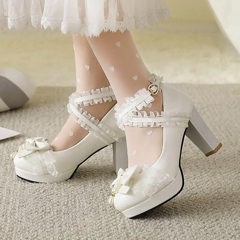 KOKOMOMO Womens Kawaii Platform Lolita Shoes Block High Heel Strappy Pumps