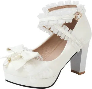 KOKOMOMO Womens Kawaii Platform Lolita Shoes Block High Heel Strappy Pumps