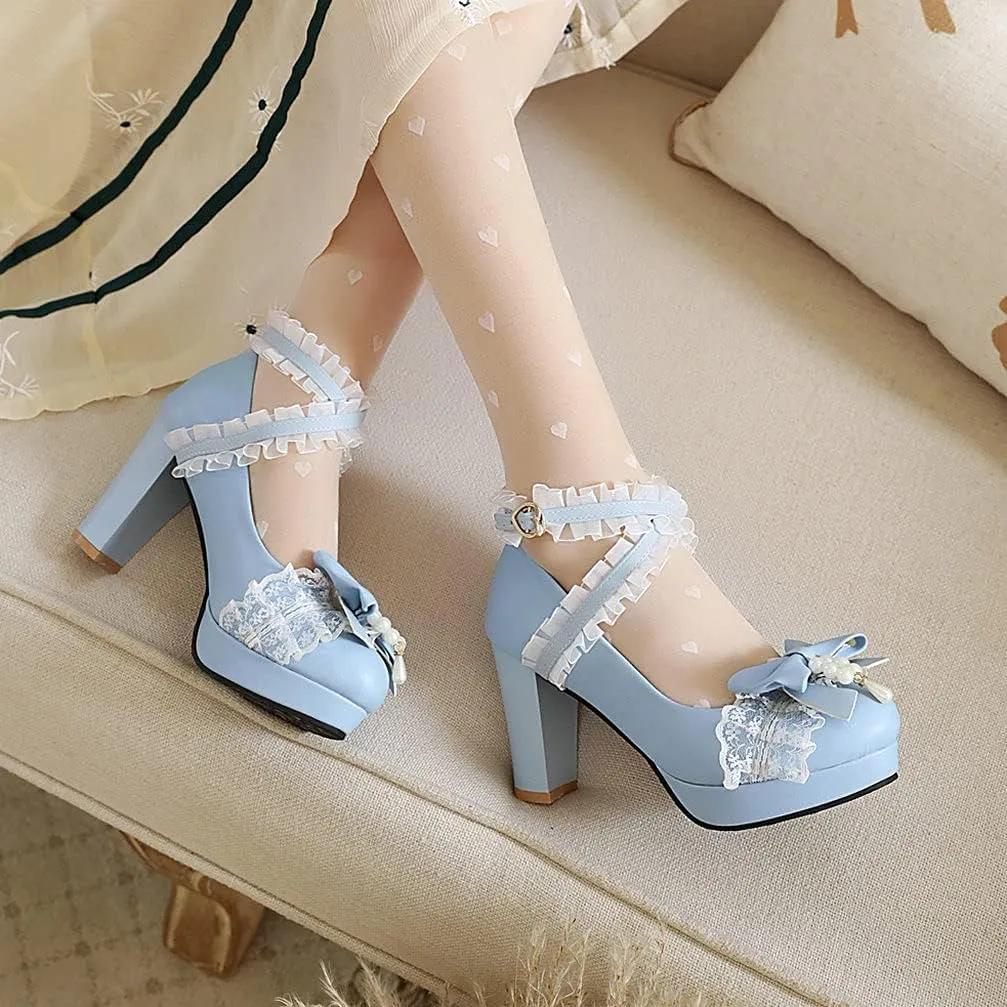 KOKOMOMO Womens Kawaii Platform Lolita Shoes Block High Heel Strappy Pumps