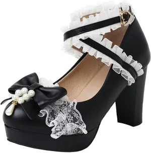 KOKOMOMO Womens Kawaii Platform Lolita Shoes Block High Heel Strappy Pumps
