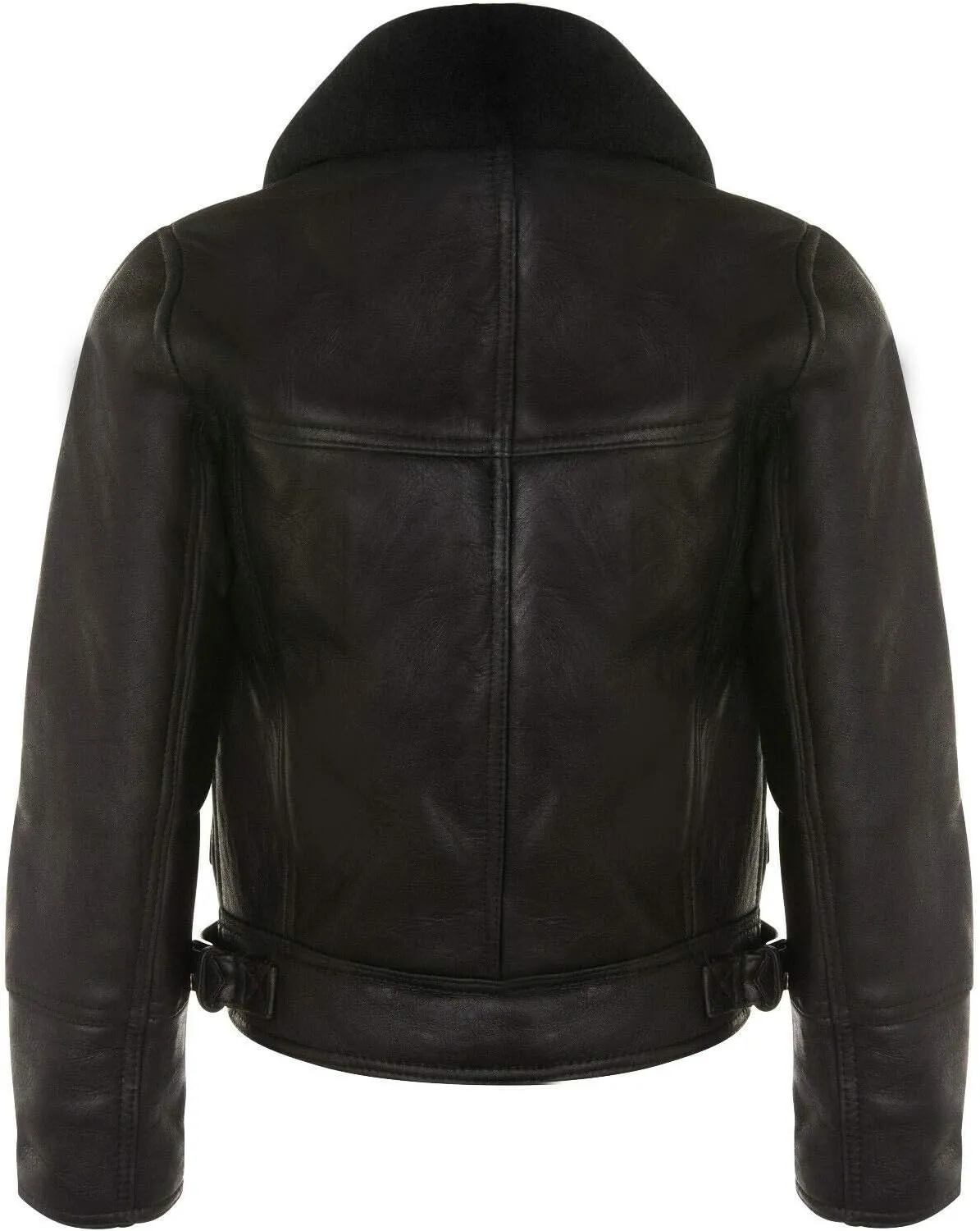 Ladies Black Winter B3 WW2 Sheepskin Shearling Leather Cross Zip Flying Bomber Aviator Jacket