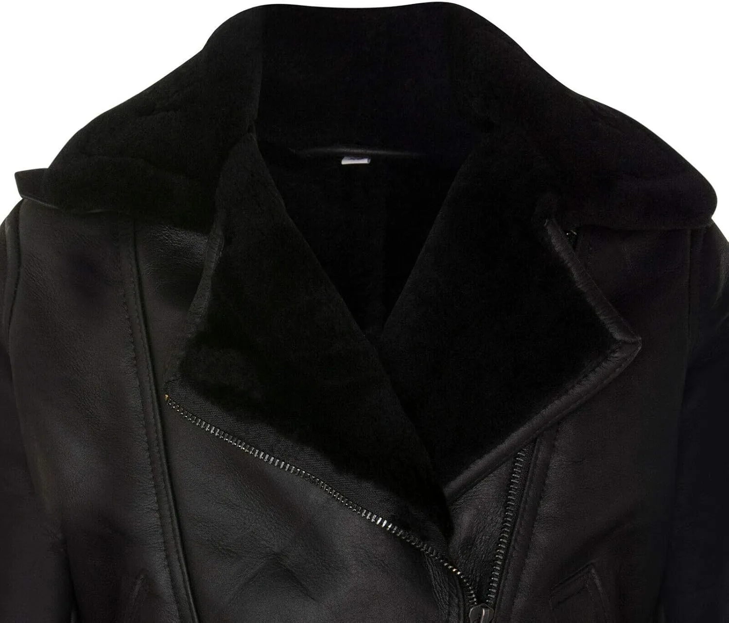Ladies Black Winter B3 WW2 Sheepskin Shearling Leather Cross Zip Flying Bomber Aviator Jacket