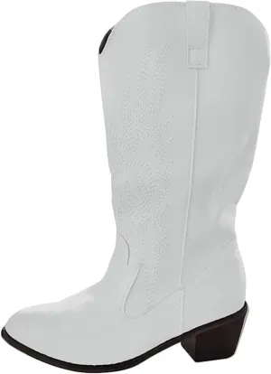 Ladmiple Cowboy Boots For Women Wide Calf Low Heel Cowgirl Western Boots Knee High Embroidered Chunky Heel Fashion Boots