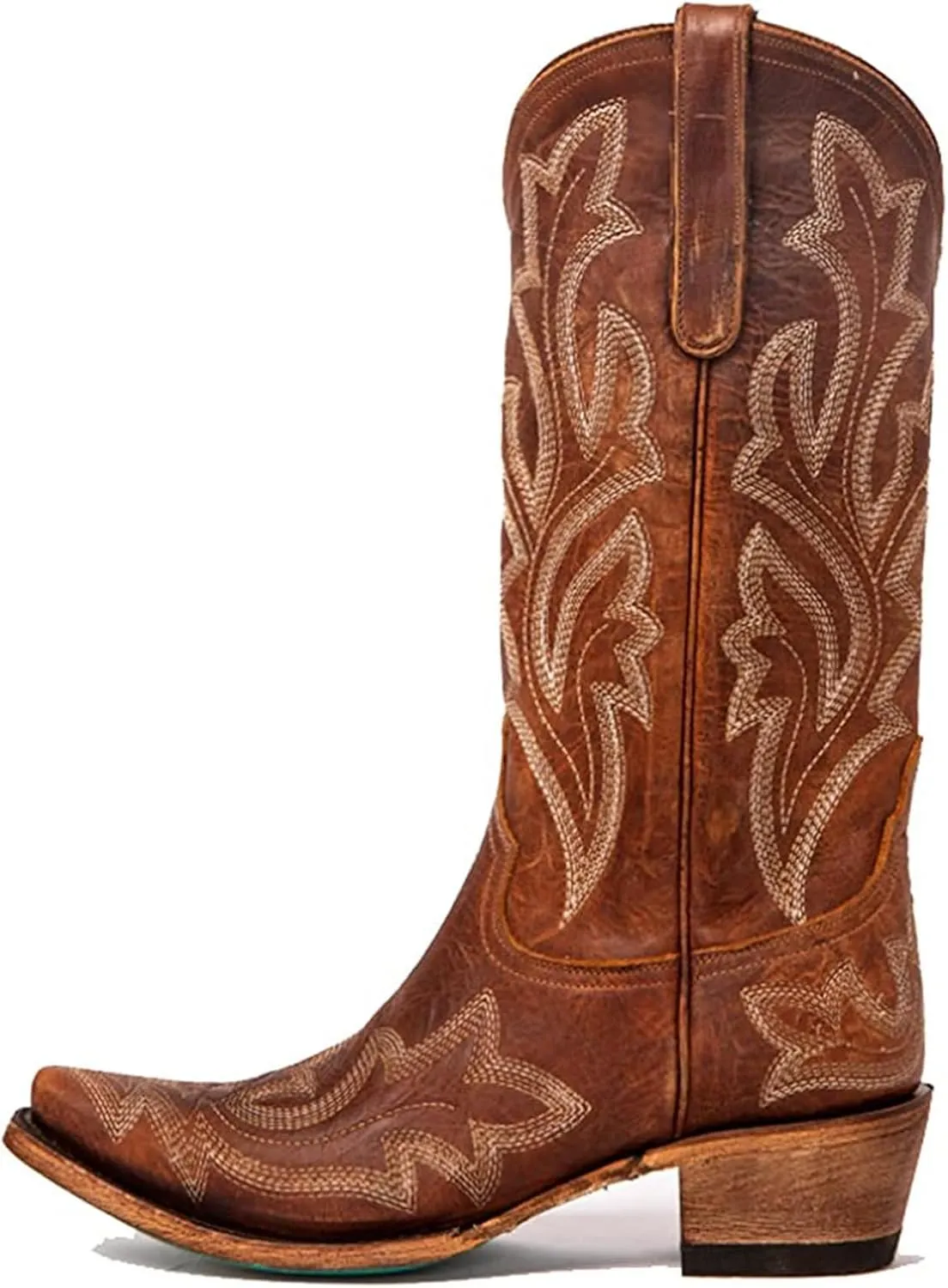 Ladmiple Cowgirl Boots Women Wide Width Cowboy Western Boots Fashion Embroidered Knee High Chunky Heel Boot Pull-On