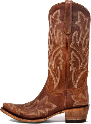 Ladmiple Cowgirl Boots Women Wide Width Cowboy Western Boots Fashion Embroidered Knee High Chunky Heel Boot Pull-On