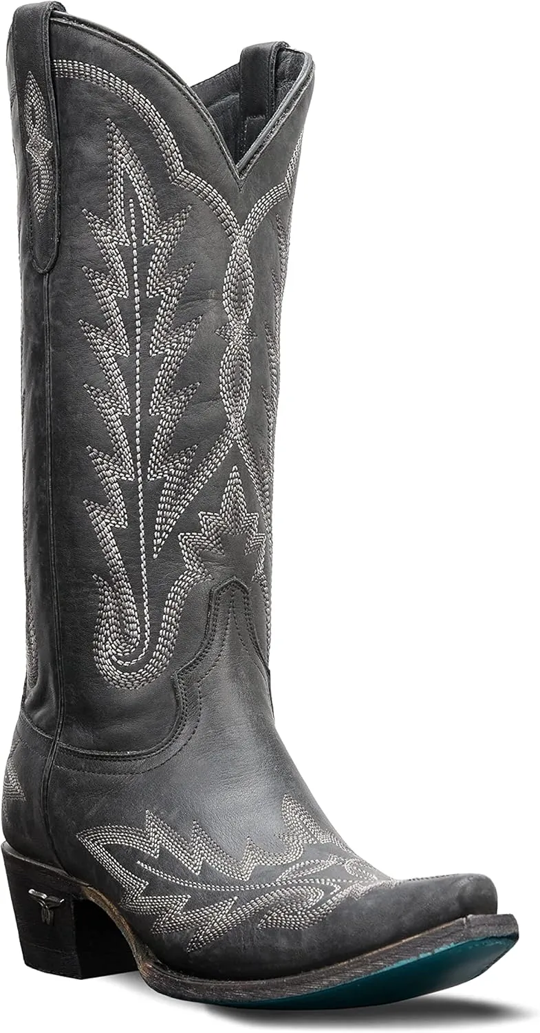 Lane Lexington Mid Calf Boot Distressed Jet Black