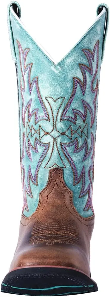 Laredo Womens Anita Embroidered Square Toe Casual Boots Mid Calf Low Heel 1-2" - Blue, Brown