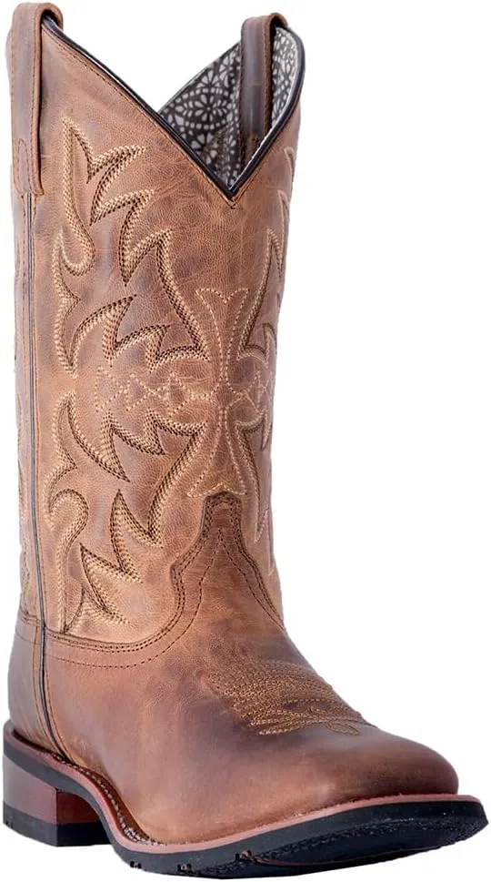 Laredo Womens Anita Embroidered Square Toe Casual Boots Mid Calf Low Heel 1-2" - Blue, Brown
