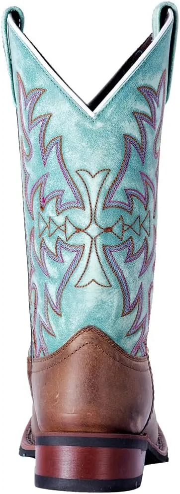 Laredo Womens Anita Embroidered Square Toe Casual Boots Mid Calf Low Heel 1-2" - Blue, Brown