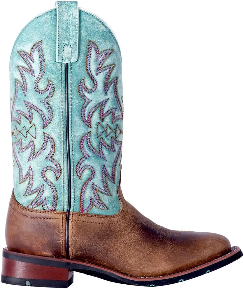 Laredo Womens Anita Embroidered Square Toe Casual Boots Mid Calf Low Heel 1-2" - Blue, Brown