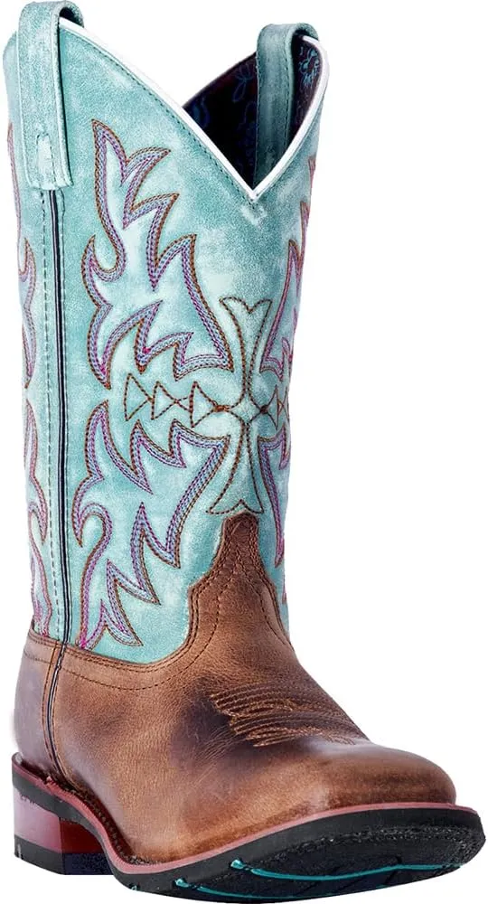 Laredo Womens Anita Embroidered Square Toe Casual Boots Mid Calf Low Heel 1-2" - Blue, Brown
