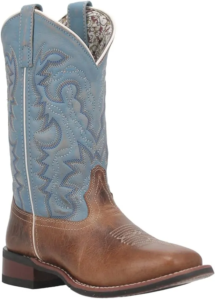 Laredo Womens Darla Square Toe Embroidered Casual Boots Low Heel 1-2" - Blue