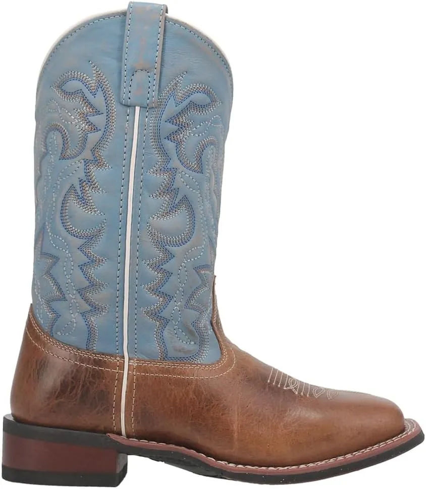 Laredo Womens Darla Square Toe Embroidered Casual Boots Low Heel 1-2" - Blue