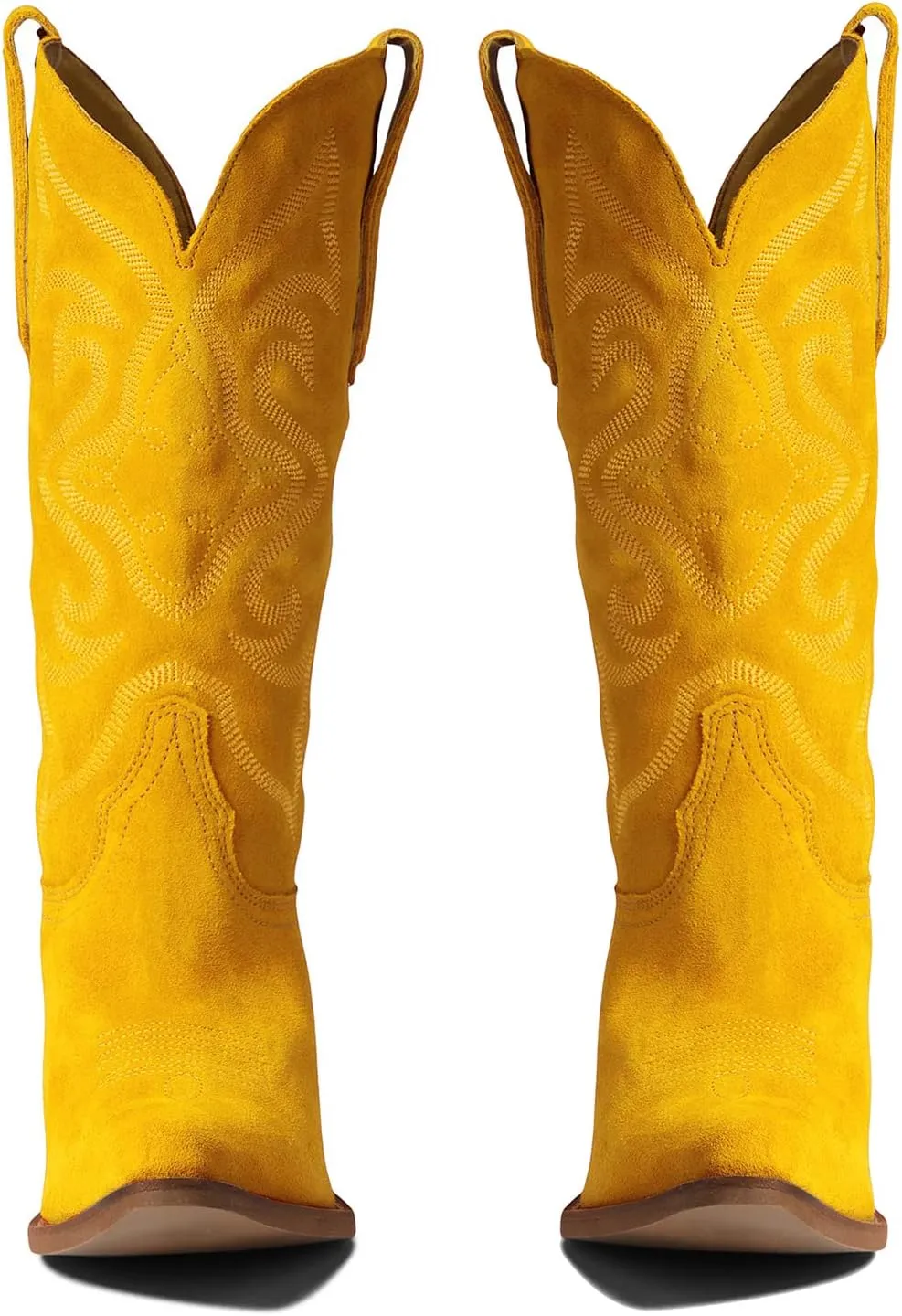 LEHOOR Cowboy Boots Women Embroidered Mid Calf Western Boots Stacked Low Heel Pointed Toe Pull On Cowgirl Boot 4-11 M US