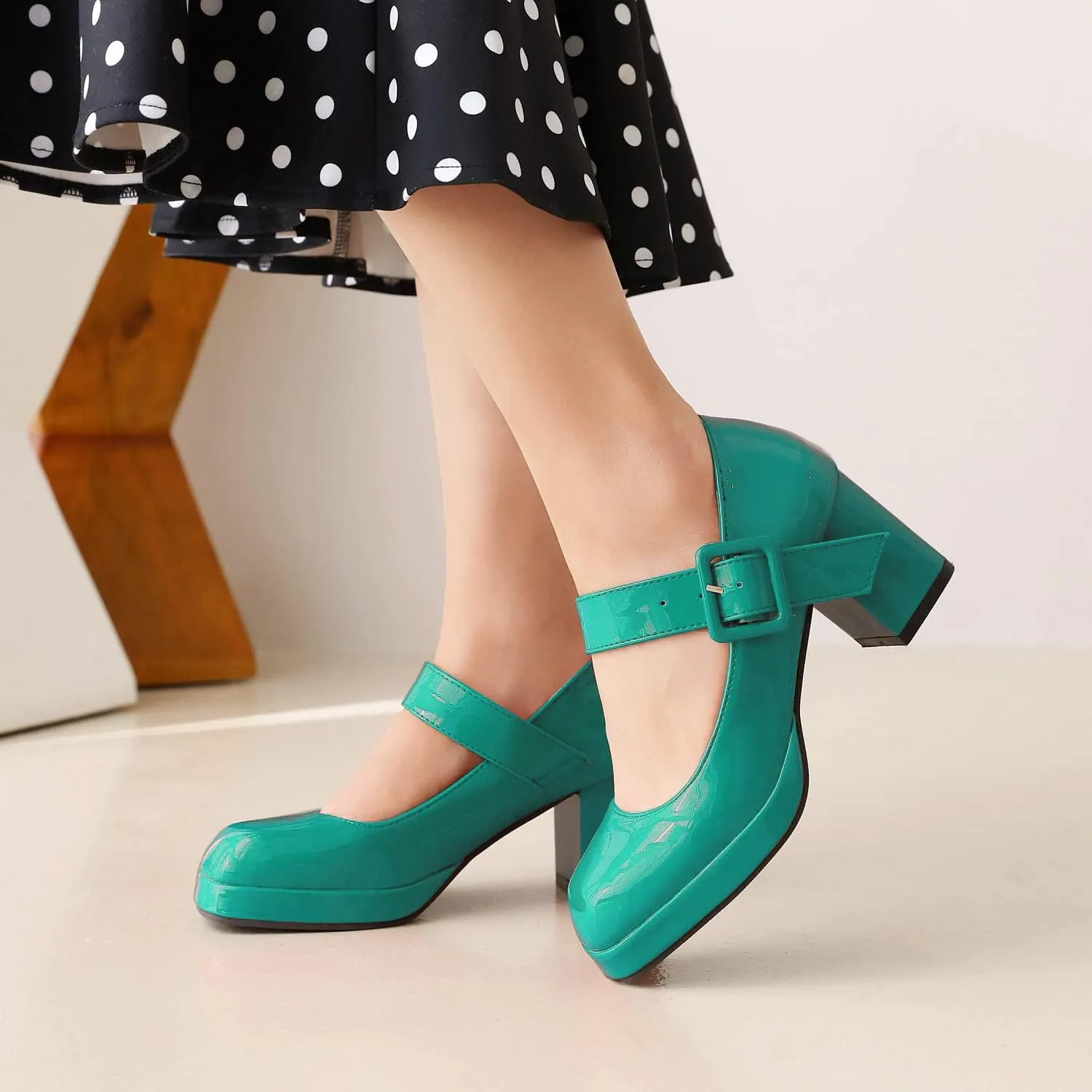 LEHOOR Women Chunky Platform Mary Jane Pumps Square Toe Buckled Ankle Strap 3" Block High Heels Mary Janes Lolita Shoes Goth Punk Heels Closed Toe Sandals Girl Office Work Fashion Trendy 4-15 M US