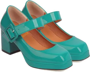 LEHOOR Women Chunky Platform Mary Jane Pumps Square Toe Buckled Ankle Strap 3" Block High Heels Mary Janes Lolita Shoes Goth Punk Heels Closed Toe Sandals Girl Office Work Fashion Trendy 4-15 M US