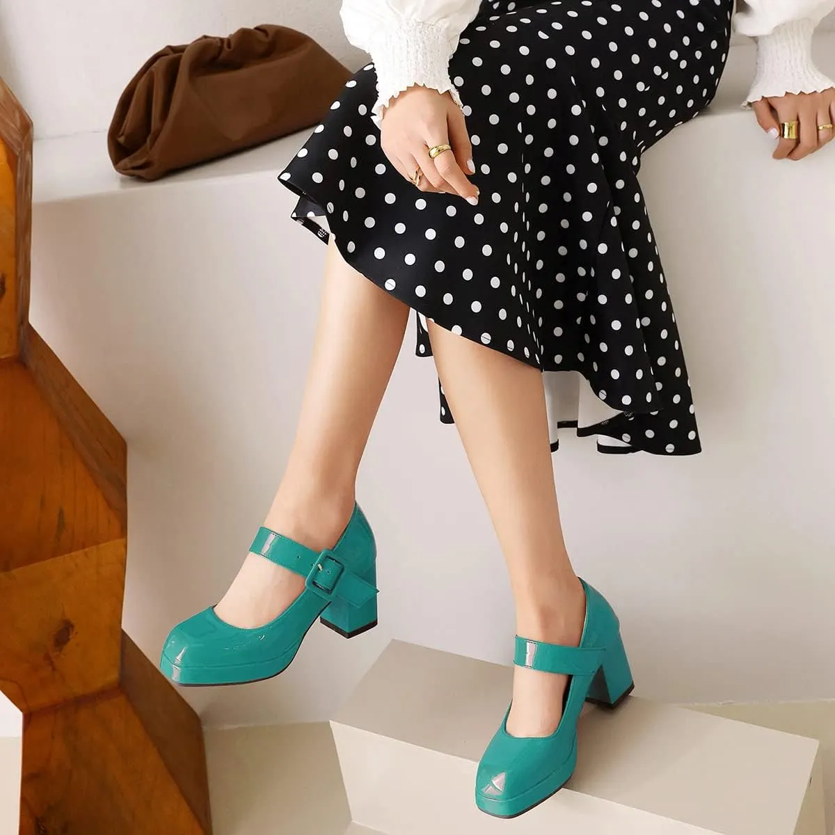 LEHOOR Women Chunky Platform Mary Jane Pumps Square Toe Buckled Ankle Strap 3" Block High Heels Mary Janes Lolita Shoes Goth Punk Heels Closed Toe Sandals Girl Office Work Fashion Trendy 4-15 M US