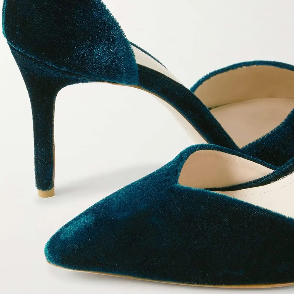 LEHOOR Women Sexy High Heels Pumps Ankle Strap Pointed Toe Dress Shoes D'orsay 3" Stiletto Heels Velvet Sandals Closed Pointy toe Cutout Buckle Wedding Party Shoe Ladies Fashion Spring 4-11 M US