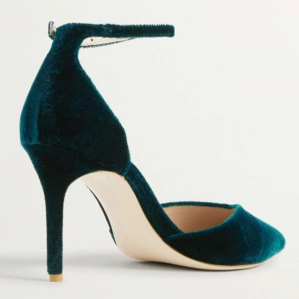 LEHOOR Women Sexy High Heels Pumps Ankle Strap Pointed Toe Dress Shoes D'orsay 3" Stiletto Heels Velvet Sandals Closed Pointy toe Cutout Buckle Wedding Party Shoe Ladies Fashion Spring 4-11 M US