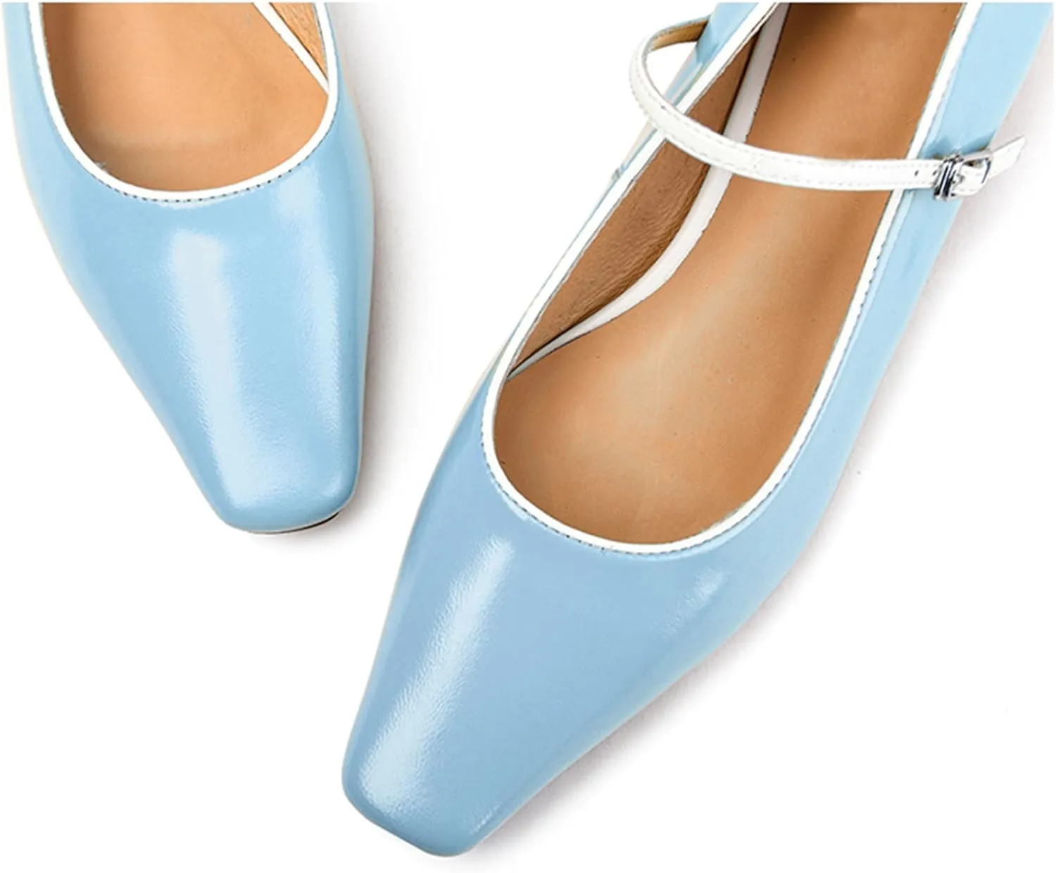 LEMUTISME Women's Trendy Spring-Summer Patent Leather Square Toe Buckled Candy Color Ankle Strap Low Block Heel Mary Jane Pumps Shoes